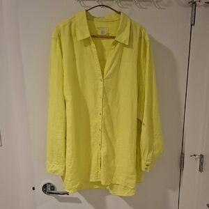 Sigrid Olsen Women's Vibrant Yellow Linen Oversized Button-Down Shirt (Size 3XL)